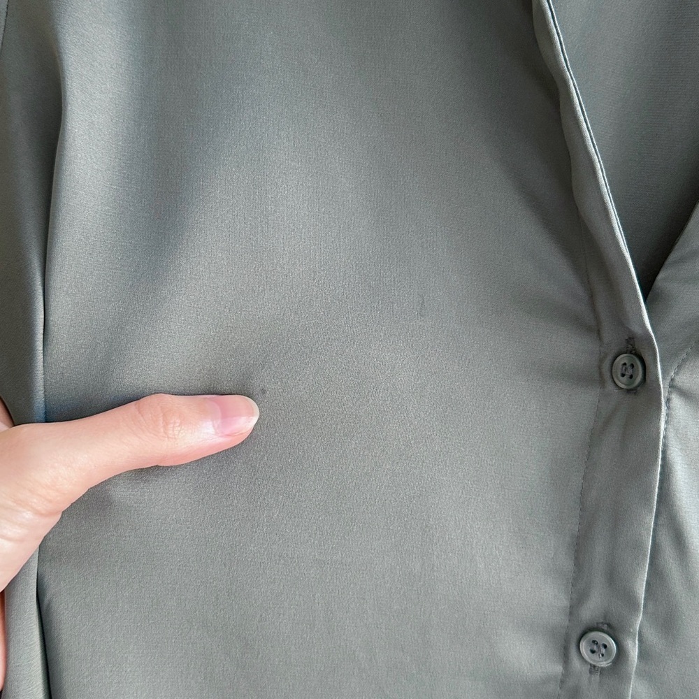 H&M Green Satin Button Down Shirt, Size Large - Picture 10 of 16